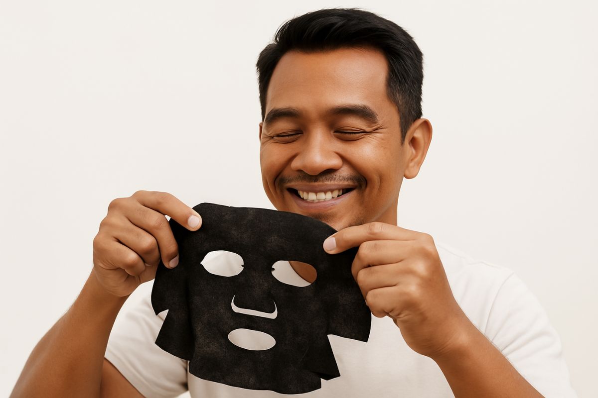 Pria memakai sheet mask