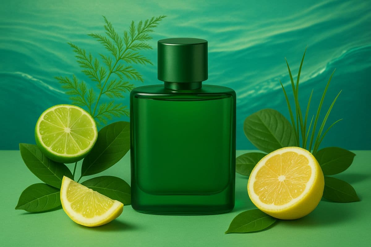 Botol parfum warna hijau dan aromanya