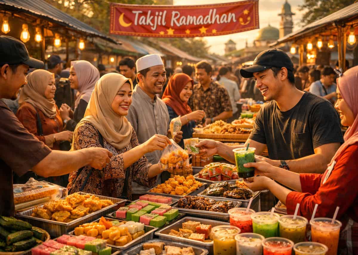 Berburu takjil di pasar Ramadan.