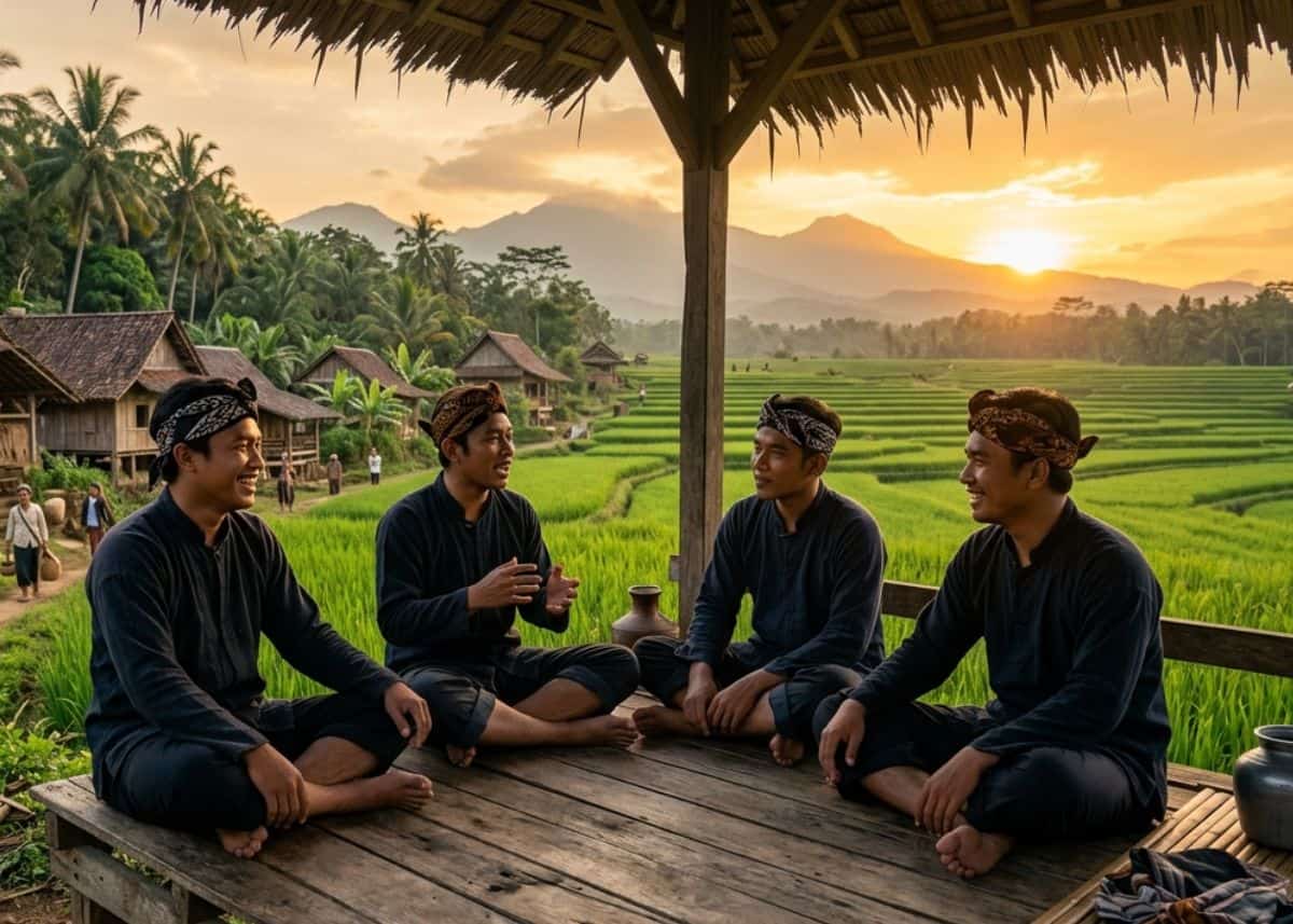 Orang Sunda bersantai sambil menunggu sore di bale.